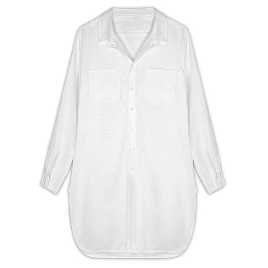 Women’s Long Sleeve Button Down Shirt Dress with Pockets - Nogicle