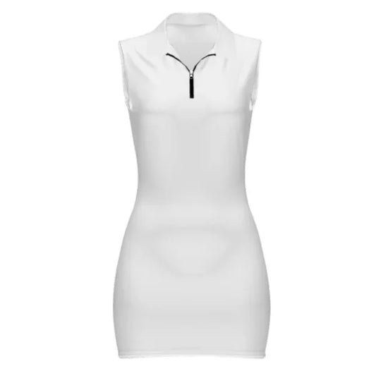 Women’s Zip-Up Sleeveless Polo Mini Dress - Nogicle