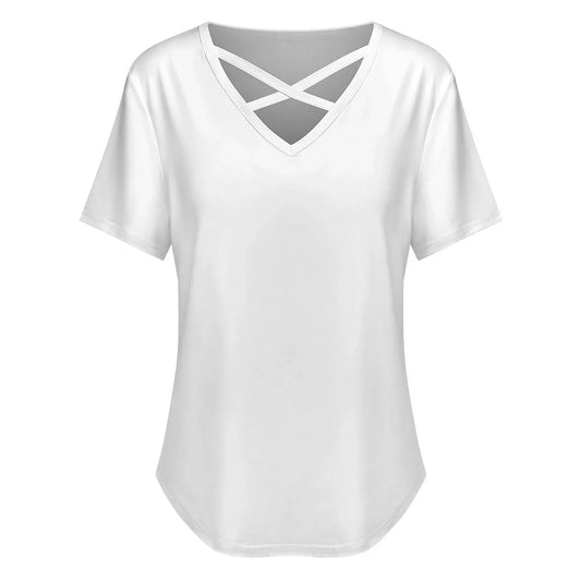 Women’s Crisscross V-Neck Short Sleeve Tee - Nogicle