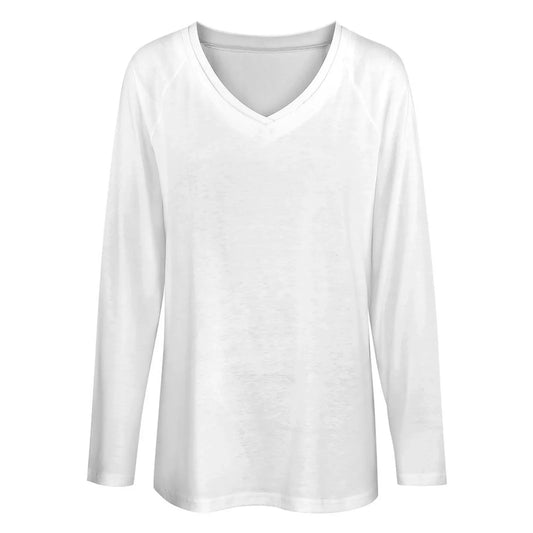 Women's V-Neck Double Layer Long Sleeve Loose Fit T-Shirt - Nogicle