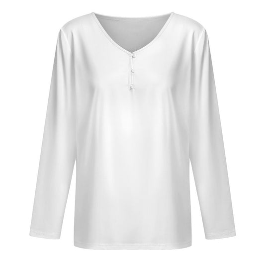 Women's Buttoned V-Neck Long Sleeve Tee