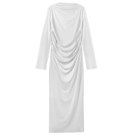 Women’s High Neck Long Sleeve Ruched Dress