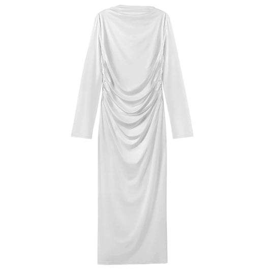 Women’s High Neck Long Sleeve Ruched Dress - Nogicle