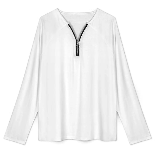 Women’s V Neck Zip Front Long Sleeve Top - Nogicle