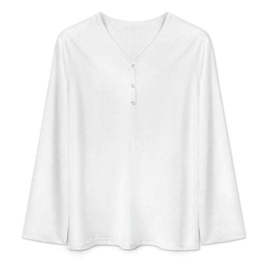 Women’s V-Neck Button Front Long Sleeve Top - Nogicle