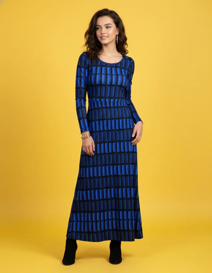 Women’s Round Neck Long Sleeve Maxi Dress - Nogicle