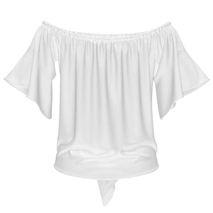 Women’s Off-Shoulder Tie Front Blouse with Flounce Sleeves - Nogicle
