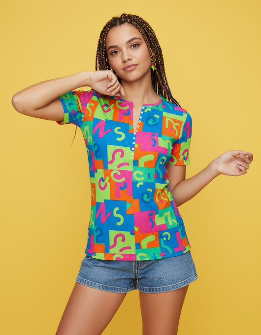 Women’s Short Sleeve Henley Top Button Front T-Shirt