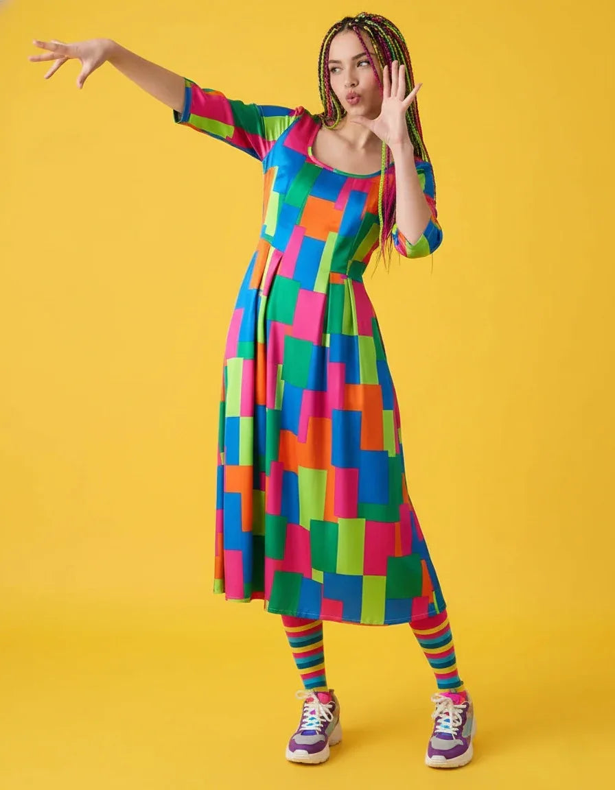 Women’s Half Sleeve A-Line Midi Dress - Nogicle