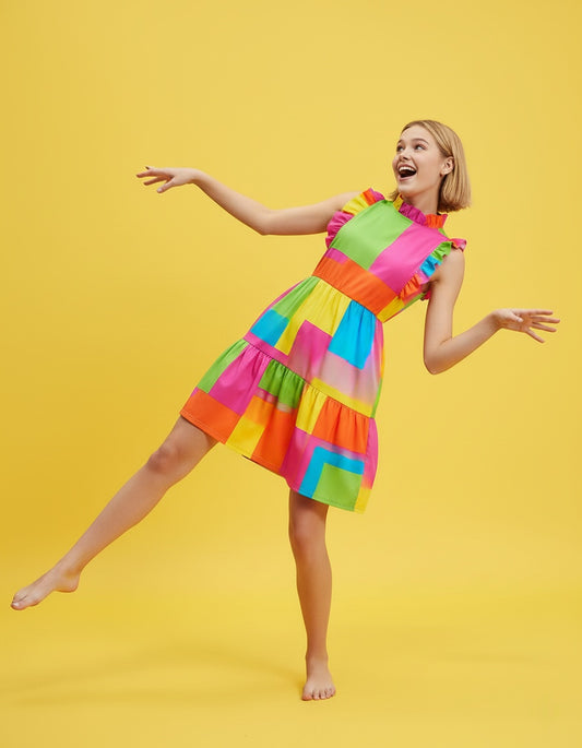 Women’s Ruffle Mock Neck High Waist Dress