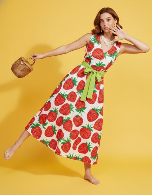 Women’s Tie-Waist V-Neck Midi Dress