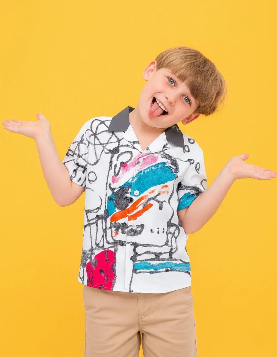 100% Cotton Boys’ Camp Collar Shirt - Nogicle