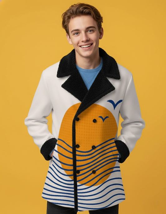 Men’s shearling-lined double-breasted overcoat