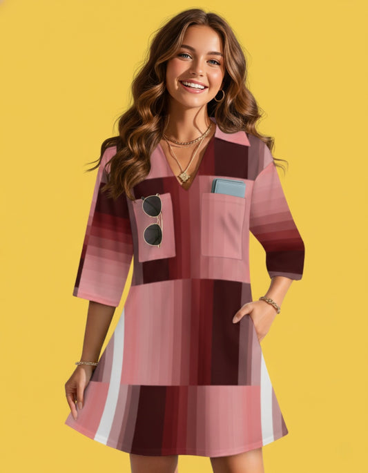 Women’s V-Neck Shirt Dress with Pockets