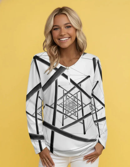 Women's Buttoned V-Neck Long Sleeve Tee - Nogicle