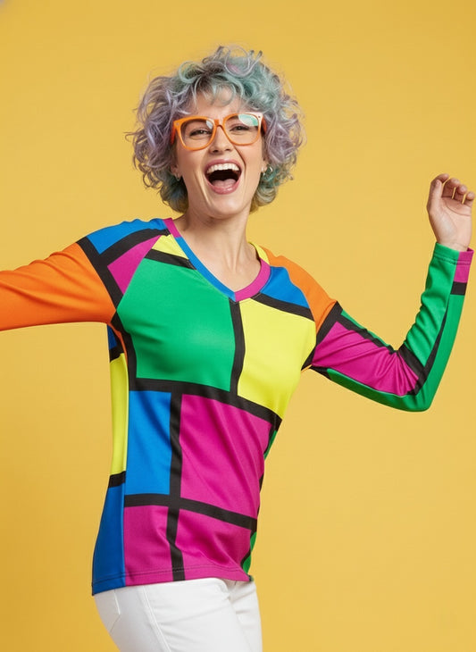 Women's V-Neck Double Layer Long Sleeve Loose Fit T-Shirt