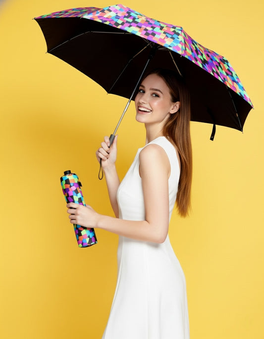 Automatic Folding Umbrella with Printed Case & Black Lining