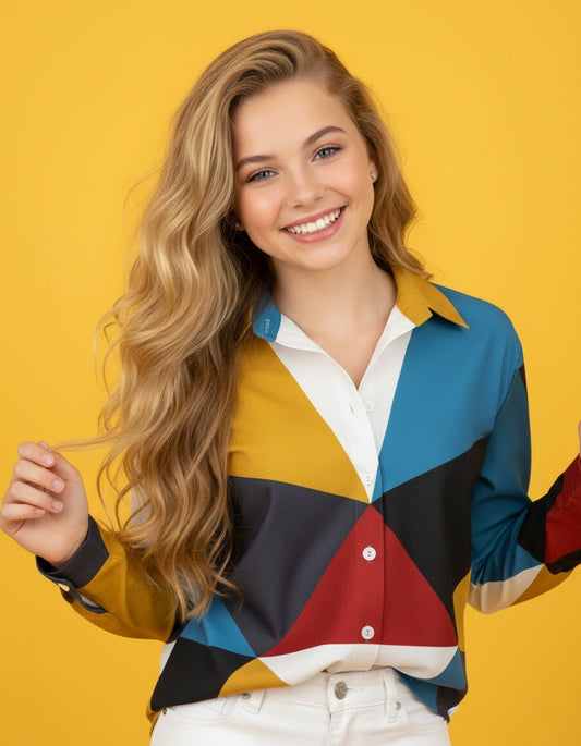 Women’s Curved Hem Button-Up Shirt