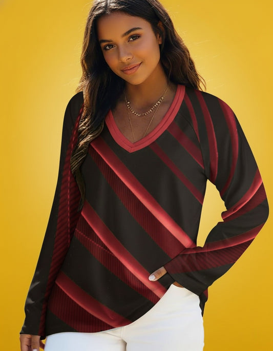 Women's Double Layer V-Neck Long-Sleeve Casual Top