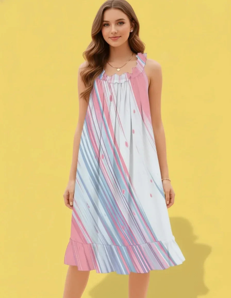 Women’s Gathered Ruffle-Neck Dress - Nogicle