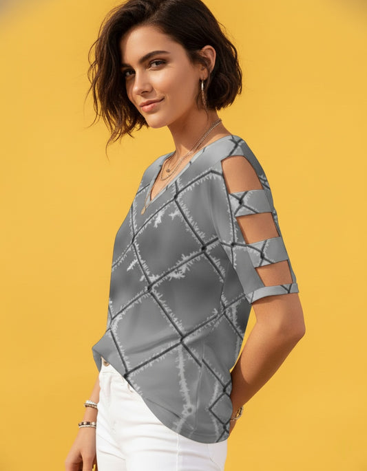 Women’s Cutout Shoulder V-Neck Top