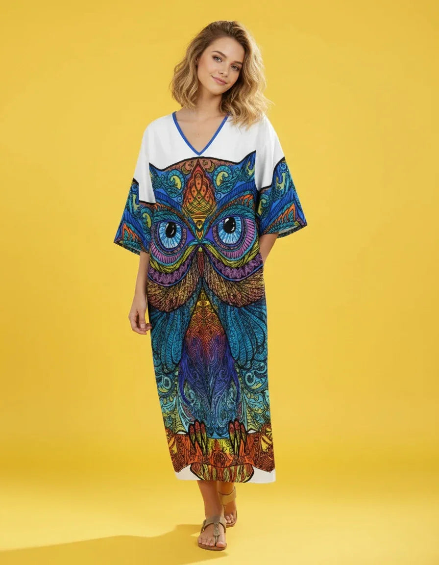 Women’s V-Neck Loose Kaftan Dress - Nogicle