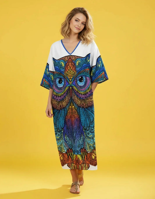 Women’s V-Neck Loose Kaftan Dress - Nogicle