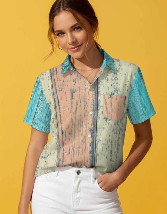 Women’s Collared Short Sleeve Shirt with Chest Pocket