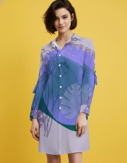 Women’s Long Sleeve Button Down Shirt Dress with Pockets - Nogicle