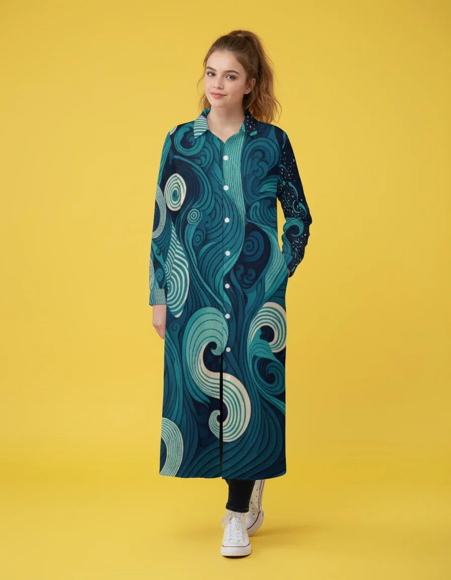 Women’s Long Button Up Dress - Nogicle