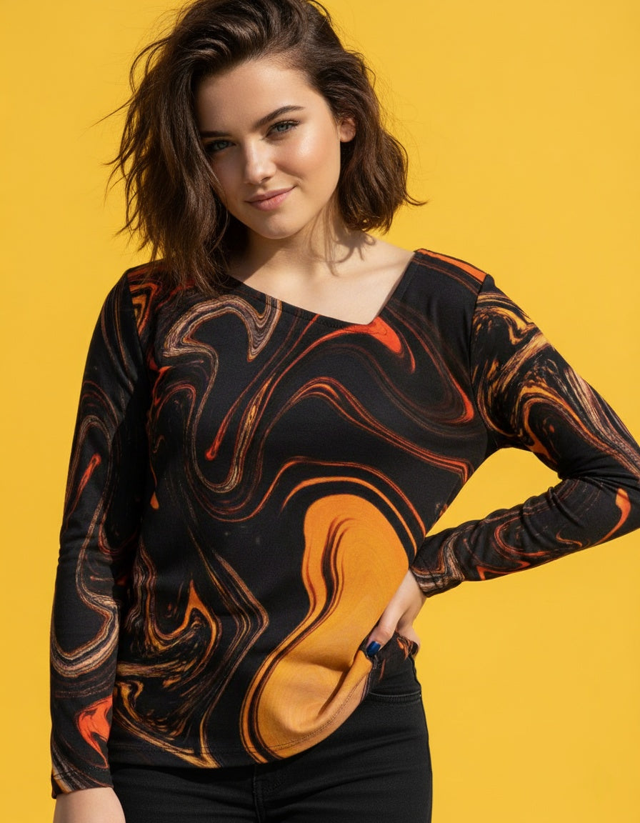 Women’s Asymmetrical Neck Long Sleeve Top