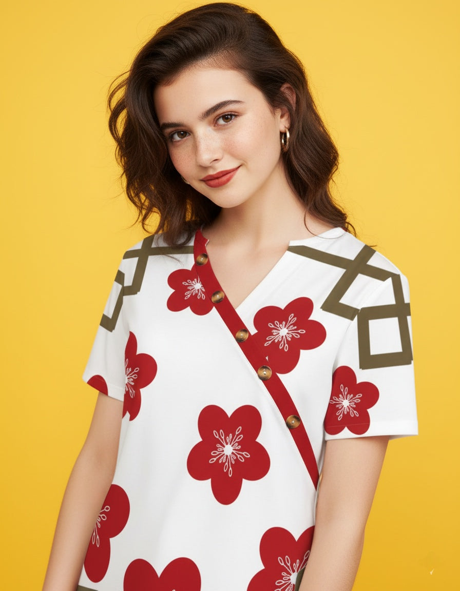 Women’s Button Detail Short Sleeve Top