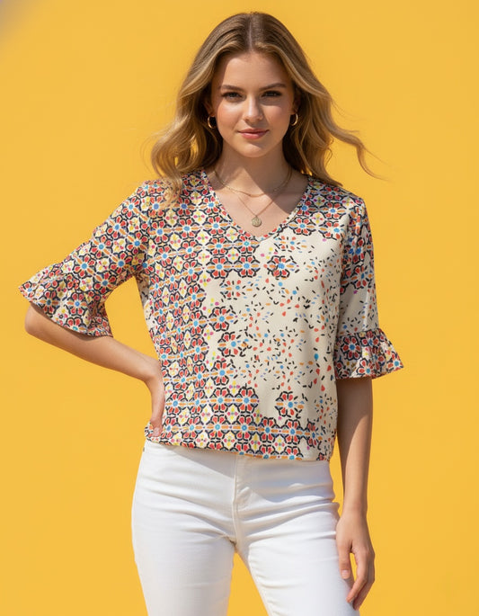 Women’s V Neck Ruffle Sleeve T Shirt