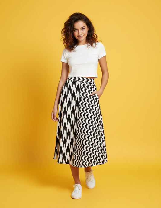 Women’s Elastic Waist Pleated Midi Skirt