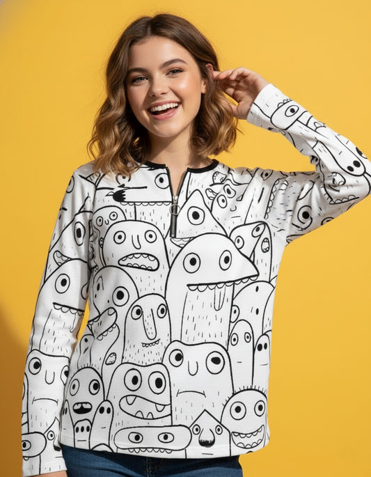 Women’s V Neck Zip Front Long Sleeve Top