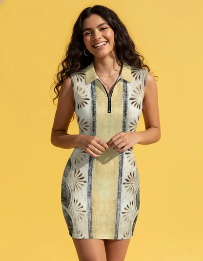 Women’s Zip-Up Sleeveless Polo Mini Dress - Nogicle