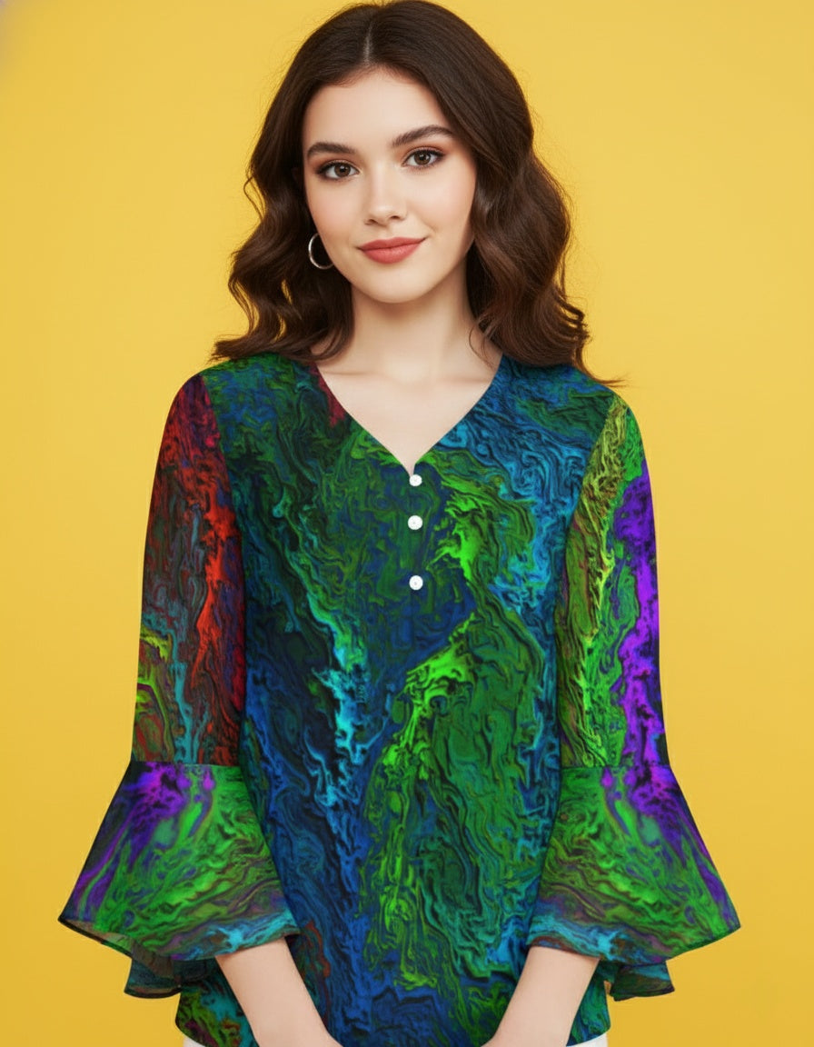 Women’s V-Neck Petal Sleeve Blouse