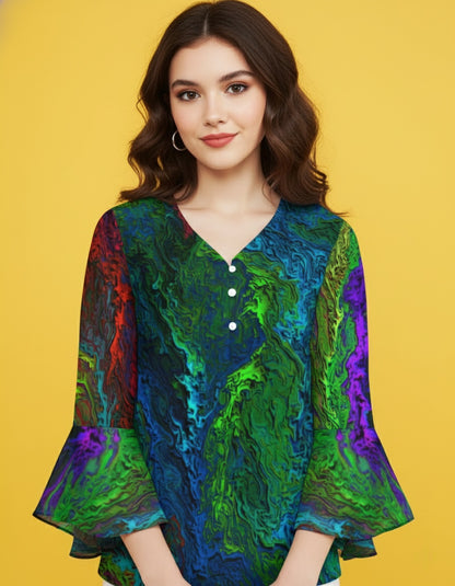 Women’s V-Neck Petal Sleeve Blouse