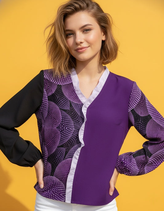 Women’s Long Sleeve Ruffle Front Blouse