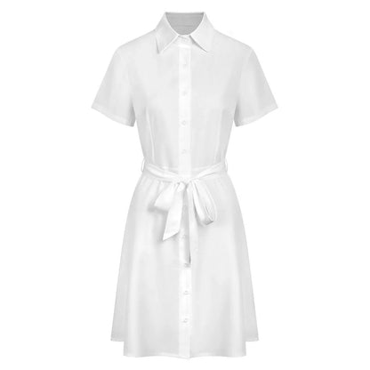 Women’s Short Sleeve Button-Down Shirt Dress with Belt - Nogicle