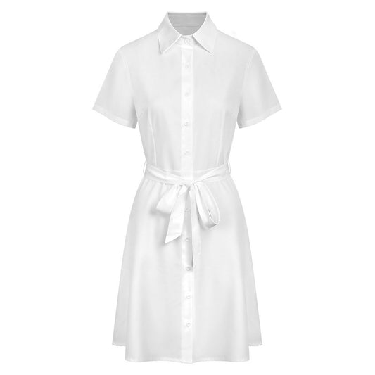 Women’s Short Sleeve Button-Down Shirt Dress with Belt