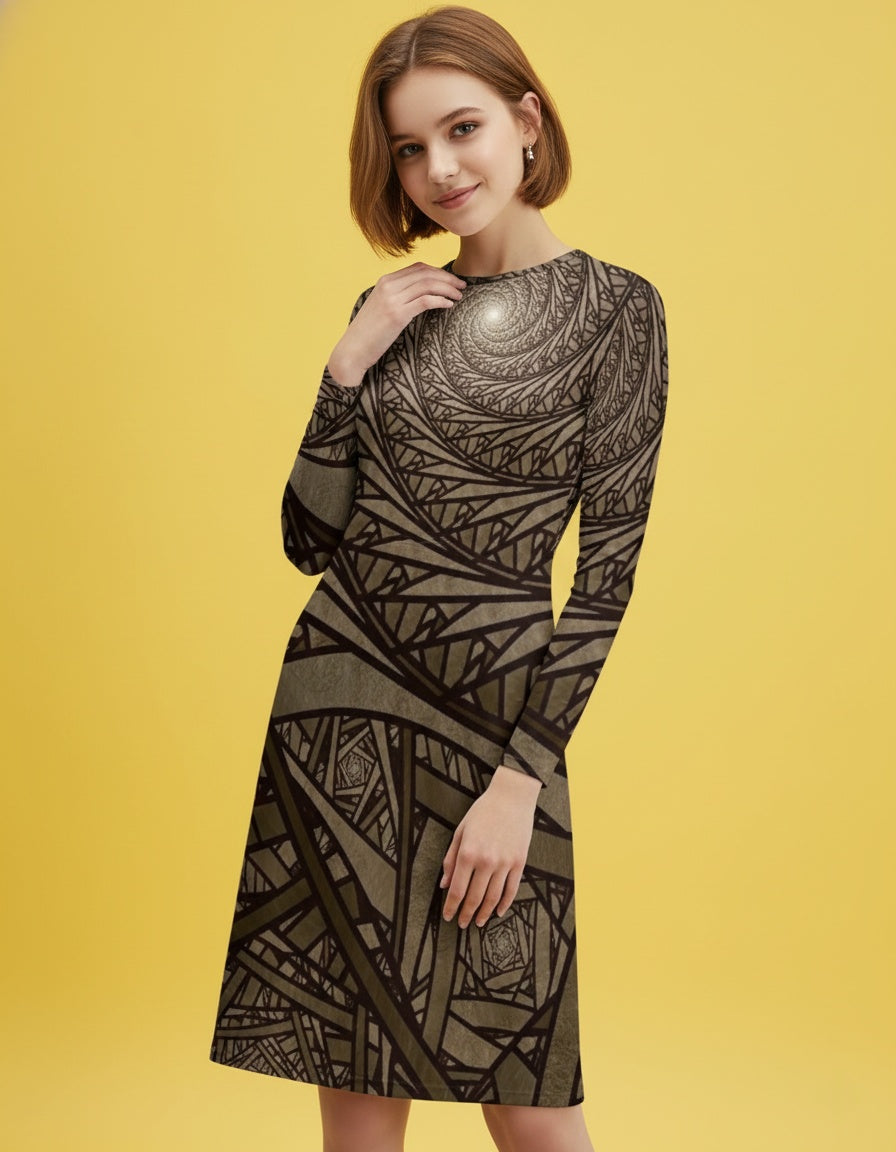 Women’s Long Sleeve Crew Neck A-Line Dress