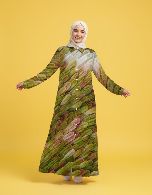 Women’s Long Sleeve Button-Down Maxi Abaya Dress