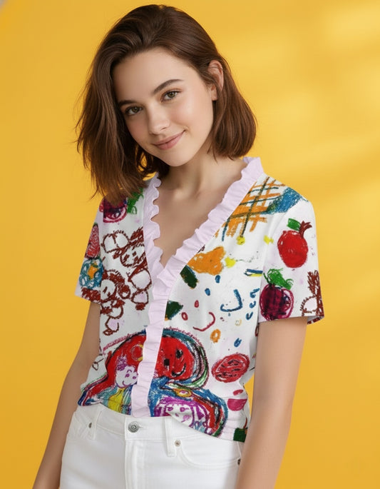 Women’s Ruffle Edge Short Sleeve Blouse