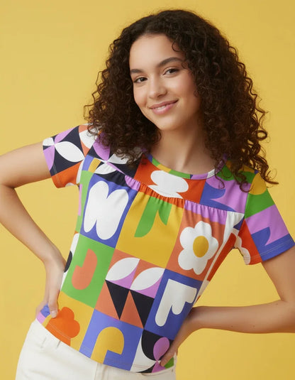 Women’s Pleated Bust Short Sleeve Blouse - Nogicle