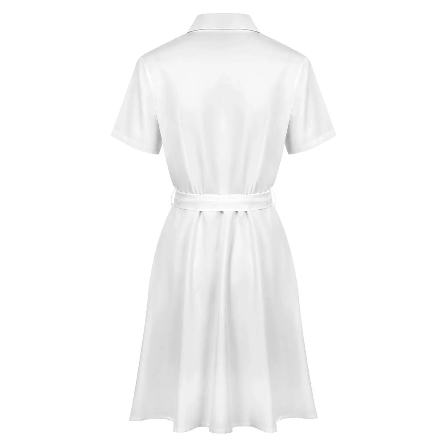 Women’s Short Sleeve Button-Down Shirt Dress with Belt - Nogicle