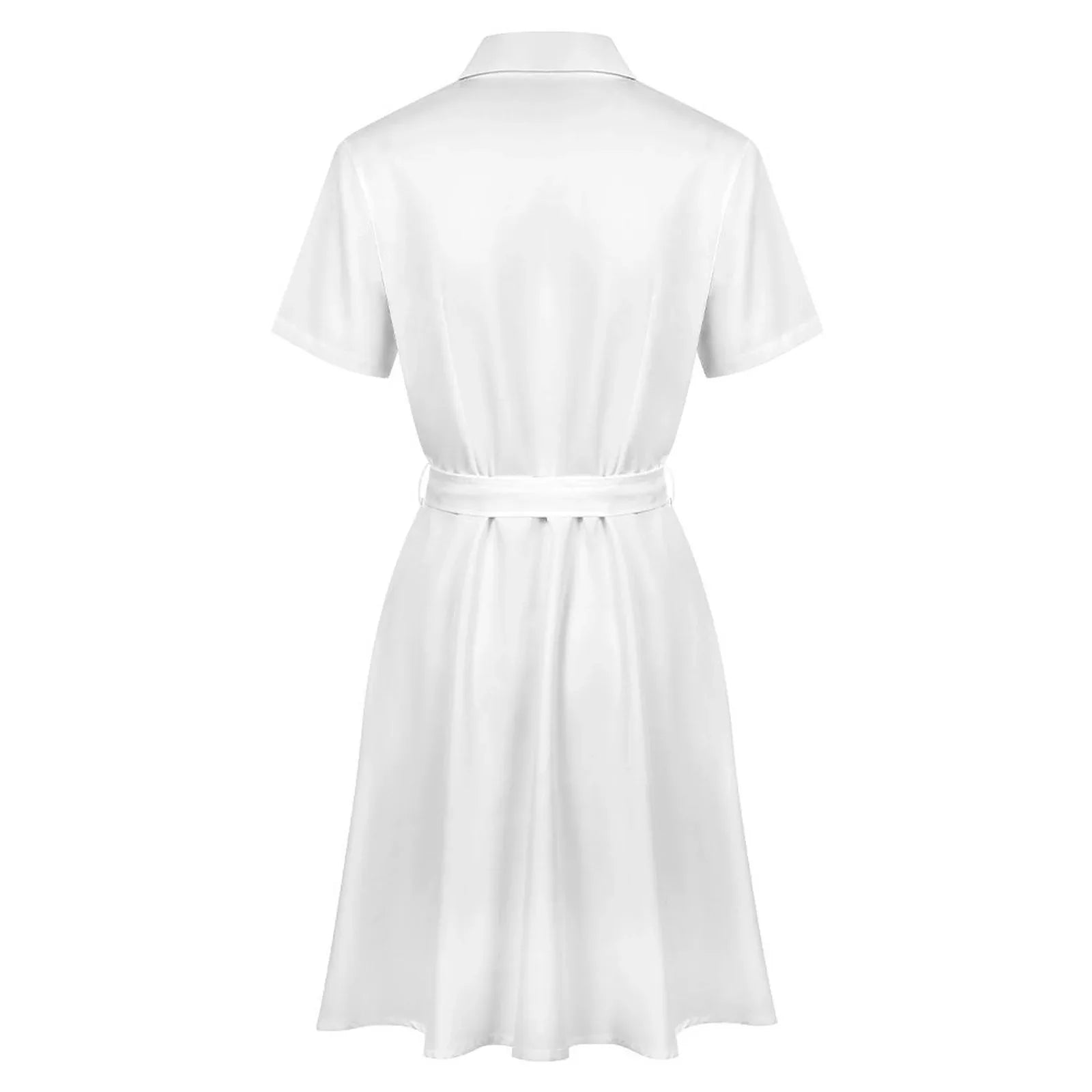 Women’s Short Sleeve Button-Down Shirt Dress with Belt - Nogicle