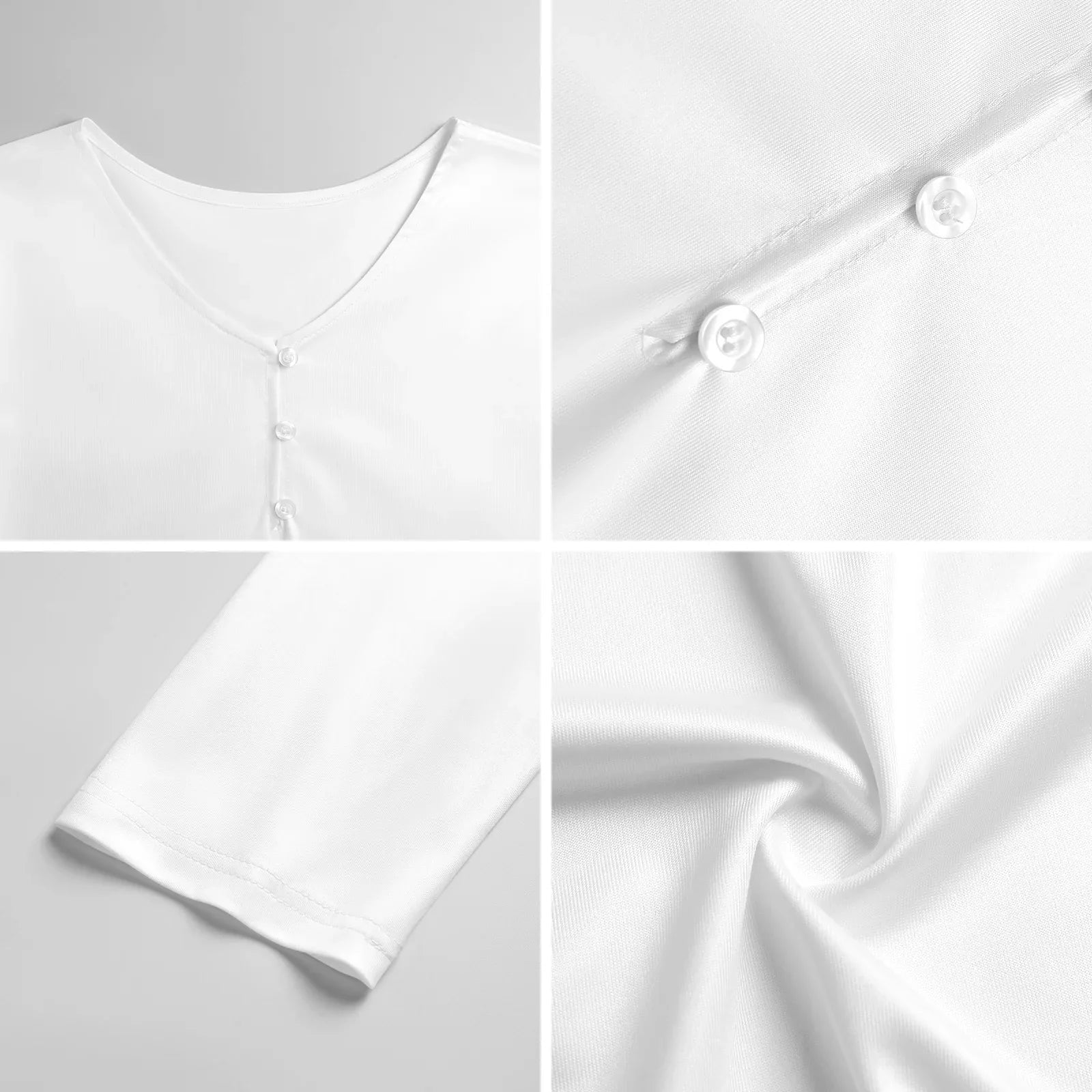 Women's Buttoned V-Neck Long Sleeve Tee - Nogicle