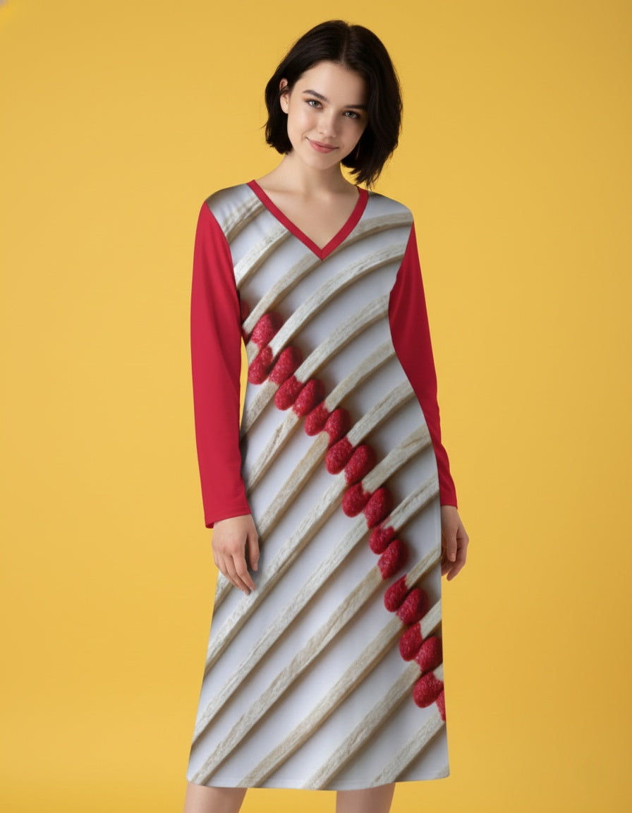 Women’s V-Neck Long Sleeve Midi Dress