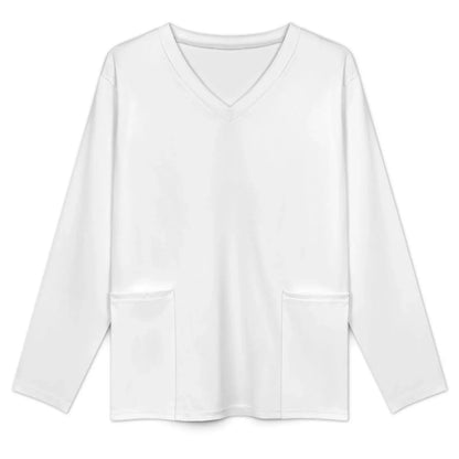 Women’s V-Neck Long Sleeve Scrub Top with Pockets - Nogicle